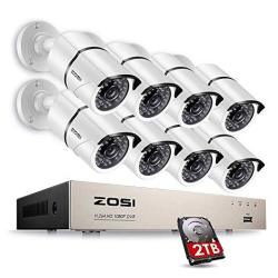 Zosi 8CH 1080P Hd-tvi Video System Dvr Recorder With 8 Weatherproof 1920TVL 2.0MP 100FT Night Vision Surveillance Camera System 2TB Hard Drive White Aluminum