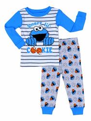 C-o-o-k-i-e M-o-n-s-t-e-r "smart Lil Cookie" Baby Boy Girl Cotton Sleepwear Set - Blue-gray-white 2 PC 9M