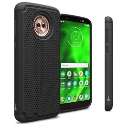 Moto G6 Protective Case Coveron Hexaguard Series Heavy Duty Dual Layer Hybrid Phone Cover Case For Motorola Moto G6 - Black On Black