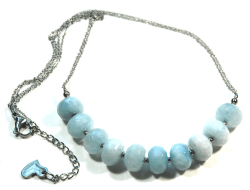 Atenea Handmade Natural Blue Aquamarine Necklace With Stainless Steel Chain & Clasp