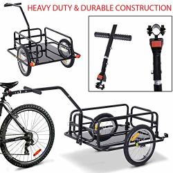 Heavy Duty 61.5 & Durable Steel Frame Construction Folding Bicycle Bike Cargo Storage Cart And Luggage Trailer With Hitch For Groceries And Running Routine Errands - Black