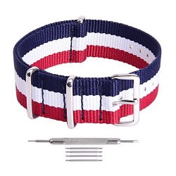 Ritche Blue white red Nato Strap 18MM Replacement Nylon Watch Band
