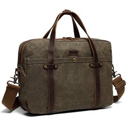 Leather Canvas Briefcase Vaschy Vintage Messenger Bag For 15.6 Laptop