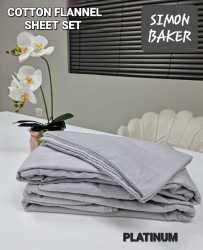 Simon Baker - Cotton Flannel Sheet Set - Platinum - Queen Bed