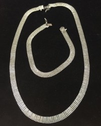 9 Carat White Gold Flat Set Necklace And Bracelet 6 Strands Ball Chain