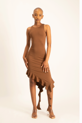 Elora Asymmetrical Ruffle Dress - Pinecone - XS