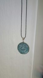 Round Blue Green Jasper Long Necklace And Pendant