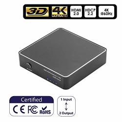 Insten Aluminum 4K HDMI Splitter 4K@60HZ 1 In 2 Out HDMI 2.0 Supports 18 Gbps Hdcp 2.2 Ultrahd 3D For PS4 Xbox Blu-ray Player