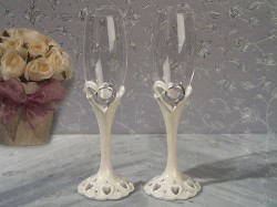 Ivory Heart And Ring Toasting Flutes