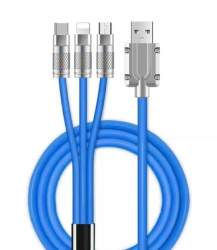 3-IN-1 Soft Silicone LED USB Charging Cable Thick Cable - 6A - Blue