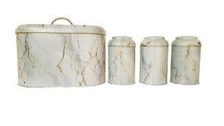 Cream Bread Bin & 3 Piece Canister Set With Gold Grey And White Detail