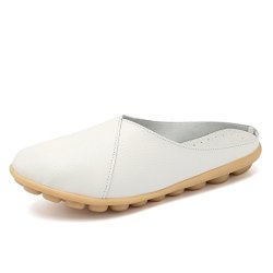 Keesky Womens Mules Leather Flats White Size 10