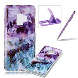 Soft Case For Samsung Galaxy S9 Anti Scratch Cover For Samsung Galaxy S9 Herzzer Stylish Pretty Purple Blue Marble Stone Pattern Tpu Bumper Flexible