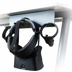 Vrge VR Stand Under Desk Storage Display Hook Organizer - Premium Metal - For Oculus Rift Oculus Rift S Quest Htc Vive Vive Pro