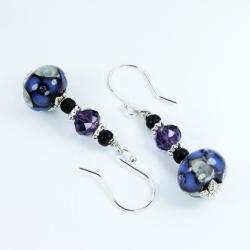 Earrings Murano Glass Beads Hand Made Seaviolet Purple Sea