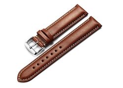 Istrap 22MM Genuine Calf Leather Watch Strap Padded Watch Band Silver Pin Buckle Super Soft Dark Brown