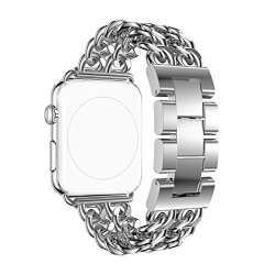 For Apple Watch Band 42MM Rosa Schleife Iwatch Band 42MM Cowboy Style Stainless Steel Metal Chain Smart Watch Replacement Band Wrist Strap Buckle Clasp