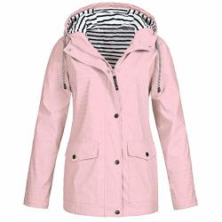 Ulanda Womens Hooded Jacket Plus Size Lightweight Waterproof Hooded Raincoat Active Outdoor Rain Jacket Windbreaker Pink