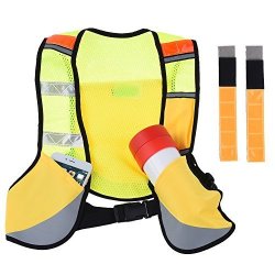 Runacc Reflective Vest Running Vest Safety Vest With 2 Reflective Bands And Practical Pockets For Running Cycling Dog-walking Car Safety Highway Emergencies And Horse Riding Yellow