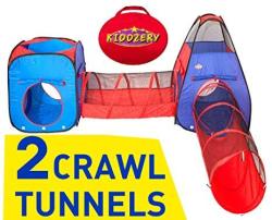Kiddzery 4PC Kids Play Tent Pop Up Ball Pit - 2 Tents + 2 Crawl Tunnels - Children Tent For Boys & Girls Kids