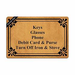 Ruiyida Keys Glasses Phone Debit Card & Purse Turn Off Iron & Stove Entrance Floor Mat Funny Doormat Door Mat Decorative Indoor Non-woven 23.6