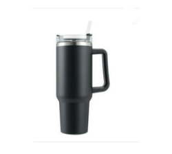 Ine 1.2L Tumbler With Handle Straw Lid Stainless Steel Travel Mug Black