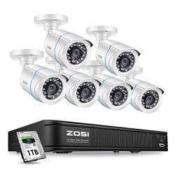ZOSI 1080p Home Security Camera System Kit Remote Access 1TB Hard Drive Built-in 8 Channel CCTV DVR Recorder with 6 Pack 1080p Surveillance Bullet Camera Outdoor Indoor 