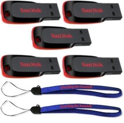 Sandisk Cruzer Blade 16GB 5 Pack USB 2.0 Flash Drive Jump Drive Pen Drive SDCZ50-016G - Five Pack W 2 Everything But Stromboli Tm Lanyard