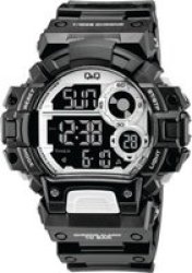 Mens Multifunction Wrist Watch With White Detail On Face And Black Strap