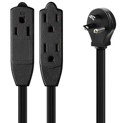 Maximm Cable 6 Feet Flat Plug Extension Cord wire Multi Outlet - 3 Prong Angled Plug Extension Cord - Black