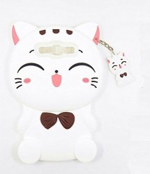Samsung Galaxy S6 Case Maoerdo Cute 3D Cartoon White Plutus Cat Lucky Fortune Cat Kitty With Bow Tie Silicone Rubber Phone Case Cover For