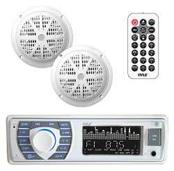 Marine Receiver & Speaker Kit - In-dash Lcd Digital Stereo Built-in Bluetooth & Microphone W Am Fm Radio System 5.25 Waterproof Speakers 2 MP3 USB SD