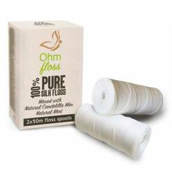 Ohmfloss Refill - Biodegradable Natural Silk Dental Floss 2-PACK For Refillable Bamboo And Steel Containers Natural Candelilla Wax 100% Compostable Eco-friendly Zero Waste Oral