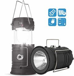 Solar usb Rechargeable Camping Lantern LED Collapsible Lantern Flashlight For Emergency Hurricane Power Outage Hiking Reading Black 1 Lantern
