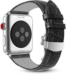 Fintie Leather Band For Apple Watch 44MM 42MM Replacement Wrist Bands With Adjustable Butterfly Buckle Compatible With Apple Watch Series 4 Series 3