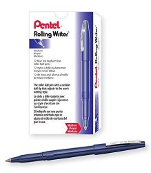 Pentel Rolling Writer Pen 0.8 Millimeter Cushion Ball Tip Blue Ink Box Of 12 R100-C