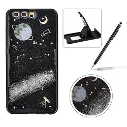Silver Glitter Case For Huawei P Smart Anti-scratch Flexible Cover For Huawei P Smart Herzzer Unique Universe Moon Stars Pattern Soft Gel Tpu Crystal