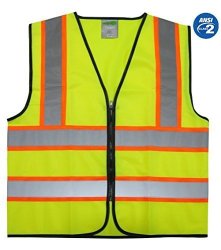 Gripglo Reflective Safety Vest Bright Neon Color With 2 Inch Reflective Strips - Orange Trim - Zipper Front Medium