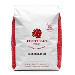 Coffee Bean Direct Brazilian Santos Whole Bean Coffee 5-POUND Bag