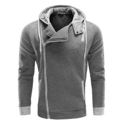 Mens Casual Side Zipper Hoodies Solid Color Outdoor Sport Cotton Hooded Coat