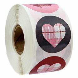 Buffalo Plaid Hearts Stickers happy Valentine's Day Stickers - 1.5" Circle Labels 500 Wedding Stickers Per Pack