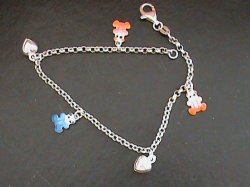 Solid Sterling Silver Bracelet With Teddy Bears And Hearts