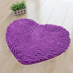 Hughapy Super Soft Lovely Heart Love Shaped Area Rug Anti-skid Chenille Door Mat Christmas Carpet For Home Bedroom 50CM60CM With 10 Colors Purple