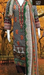 Indian Pakistani Dress Black - Embroidery Designer 3pc Lawn Suit With Chiffon Dupatta- Unstiched