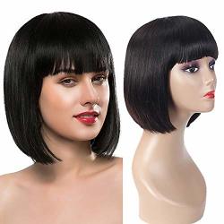 10 Straight Short Bob Wigs For Women Human Hair Wigs With Flat Bangs For Black Women Urbeauty A Brazilian Remy Hair Glueless Wig No