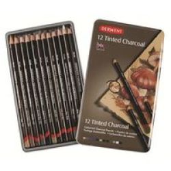 Tinted Charcoal Pencils - Set Of 12 In Metal Tin