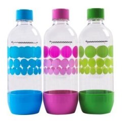 Original Sodastream Carbonating Bottle Three Pack Blue Pink Green 1 Liter 3.38OZ Lasts Up To 3 Years - New Design Launched 2015