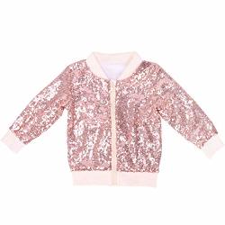 Cilucu Kids Jackets Girls Boys Sequin Zipper Coat Jacket For Toddler Birthday Christmas Clothes Bomber Rose Gold 4-5T