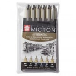 Pigma Micron Pen Wallet Set 6 X Assorted Sizes Black