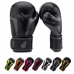 Elite Sports Boxing Kickboxing Adult & Kids Muay Thai Gel Sparring Training Gloves Black 6 Oz
